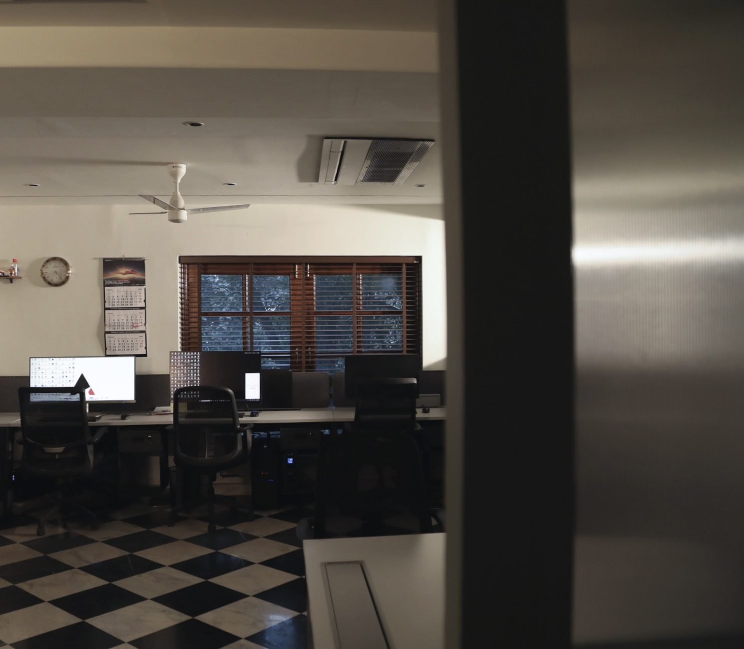 Open plan office workspace interior, Kolkata