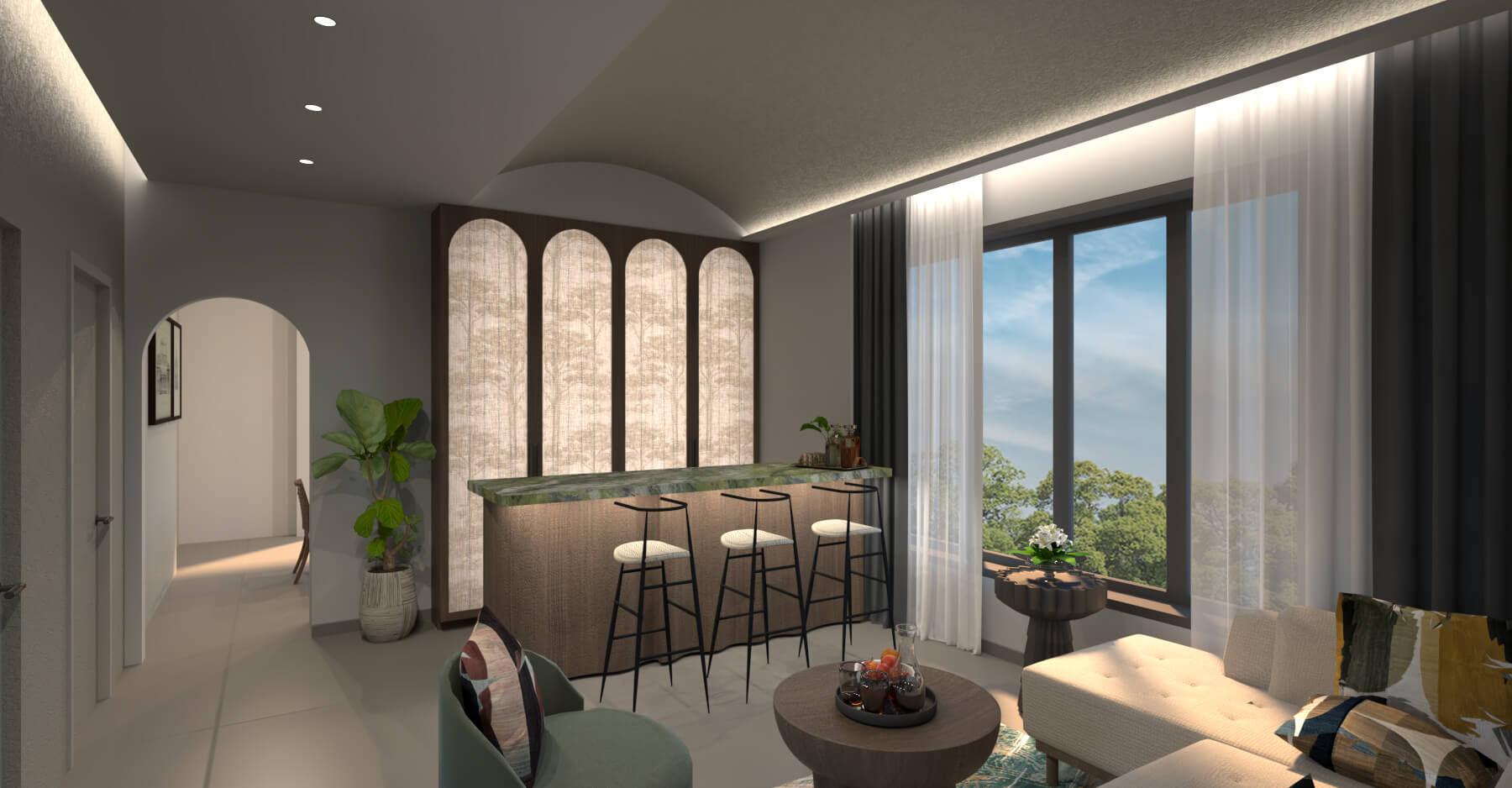 Bar area interior design, private villa, Goa