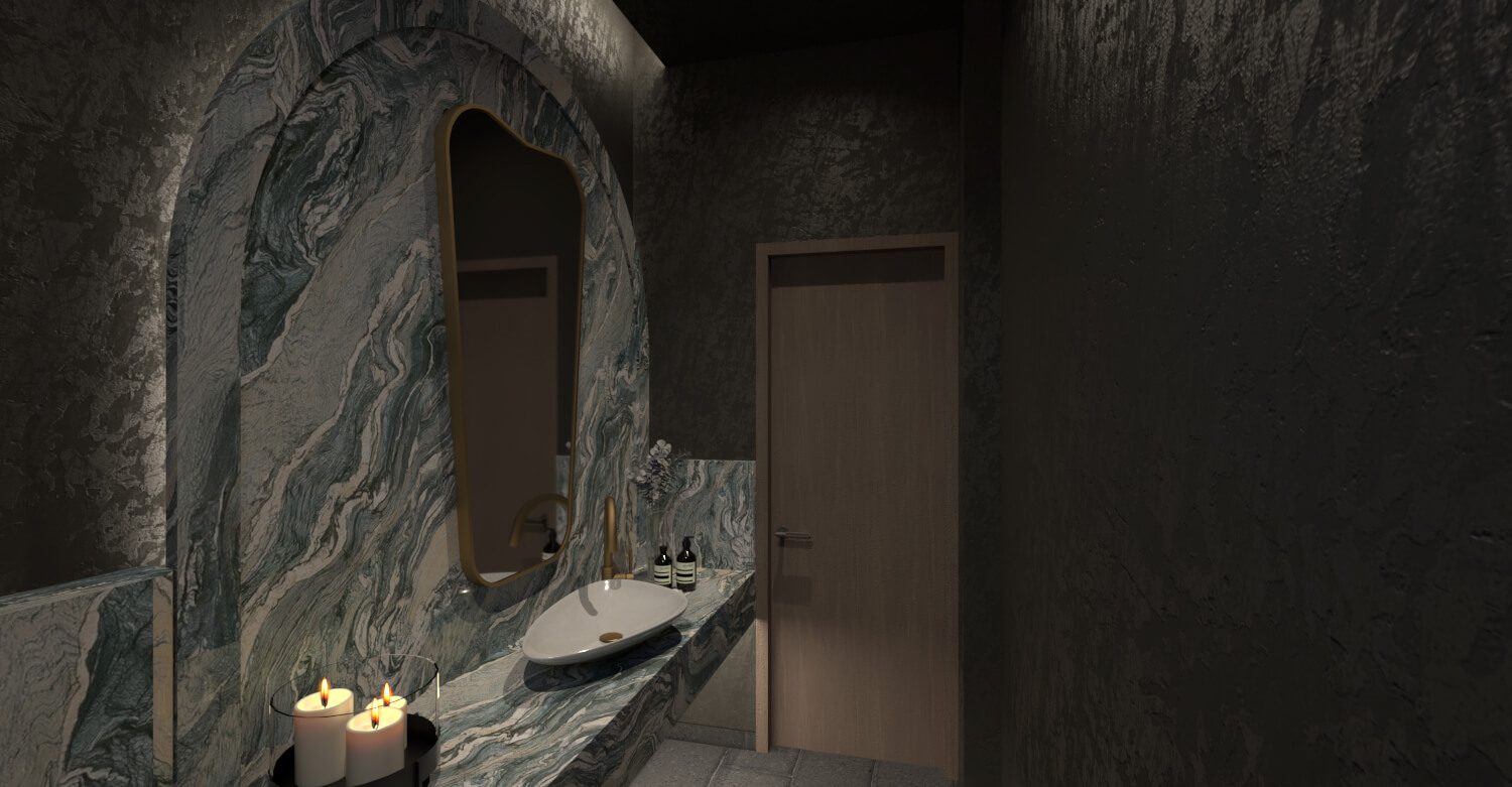 Powder room interior design, private villa, Goa