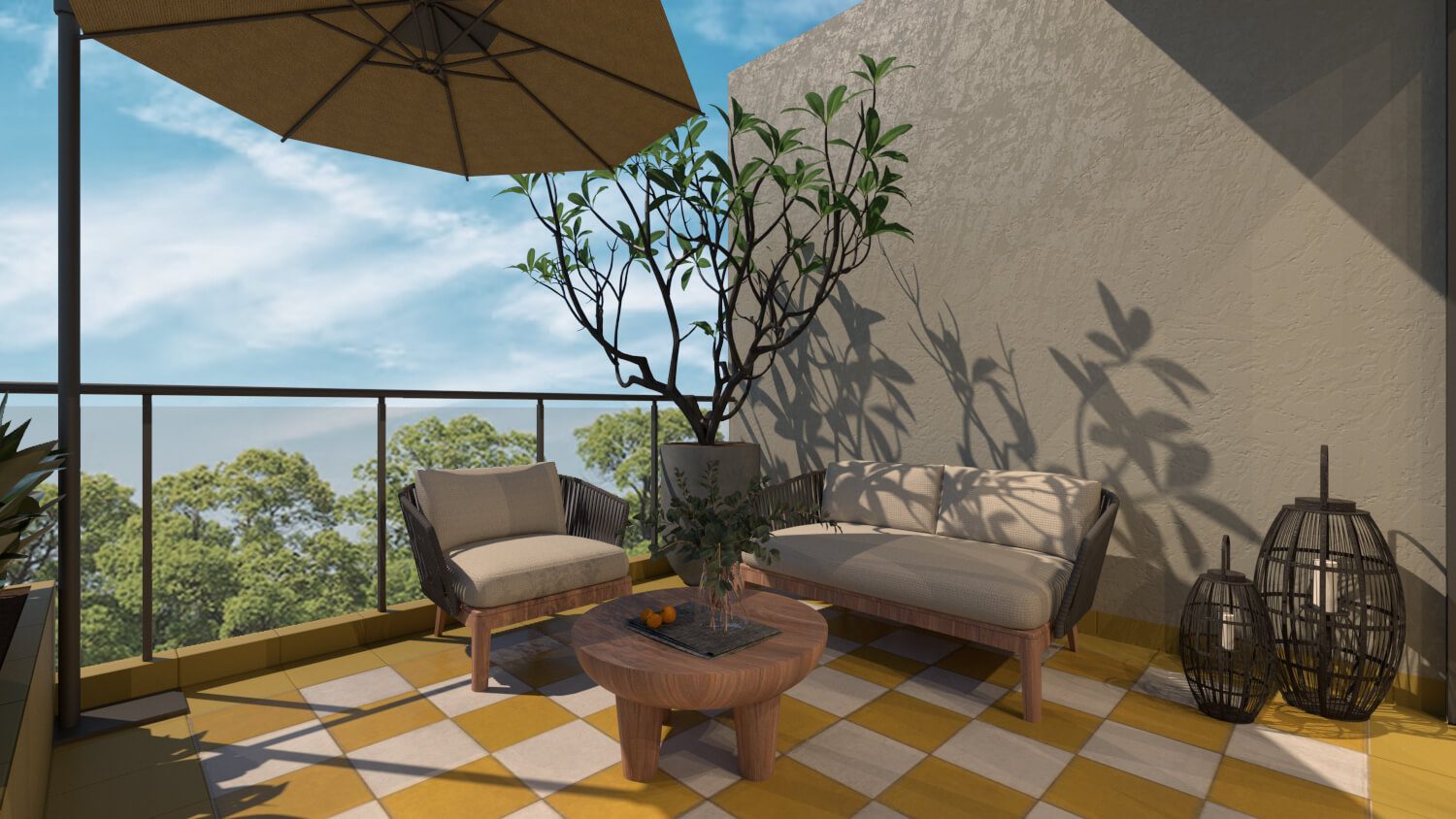 Terrace and balcony interior design, villa, Goa